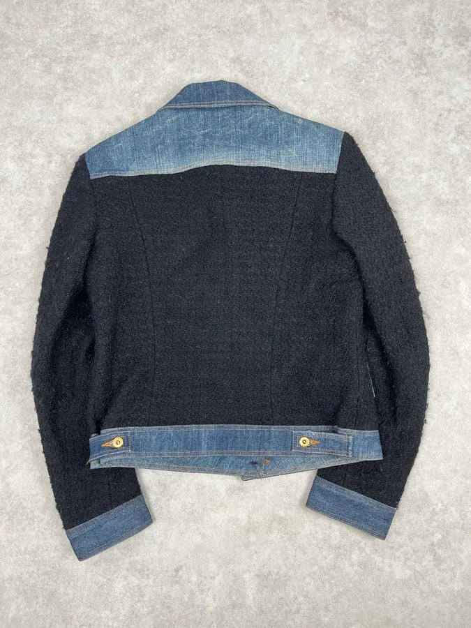 2000s Dolce & Gabbana Navy Tweed & Denim Hybrid Jacket BClmrKb 5