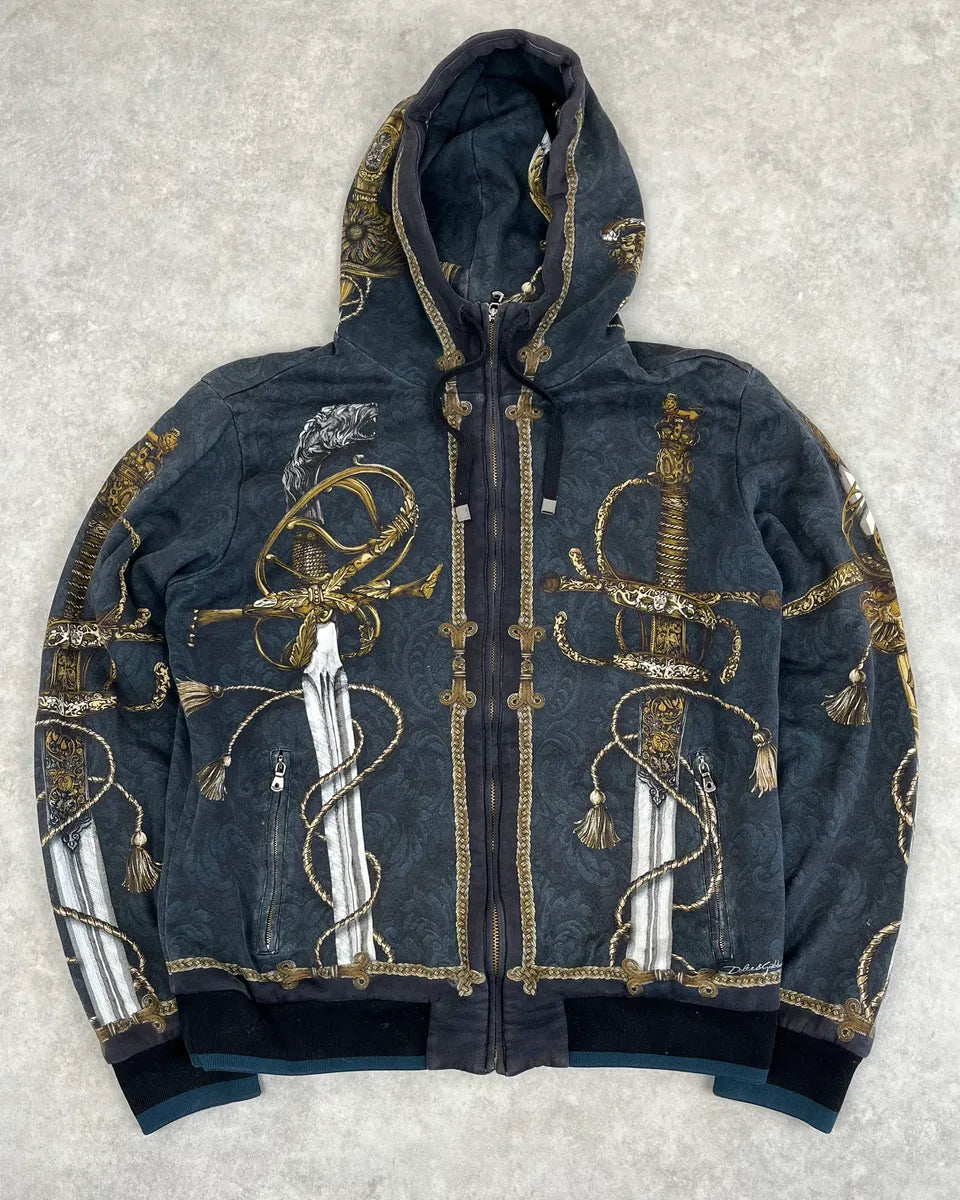 AW2017 Dolce & Gabbana Navy Swords Avant-Garde Zip-up Hoodie PkanKFP 0