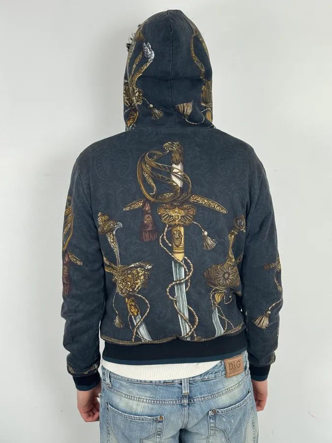 AW2017 Dolce & Gabbana Navy Swords Avant-Garde Zip-up Hoodie PkanKFP 2
