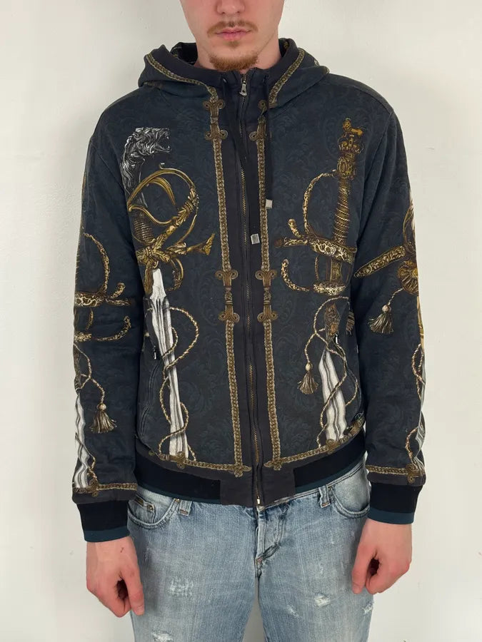 AW2017 Dolce & Gabbana Navy Swords Avant-Garde Zip-up Hoodie PkanKFP 1