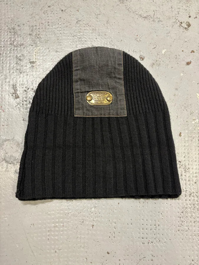 AW2006 Dolce & Gabbana Black Wool Ribbed Beanie KfjSmgX 6