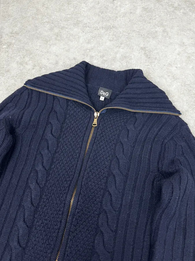 2000s Dolce & Gabbana Navy Wool Zip-up Sweater VoZeemi 4