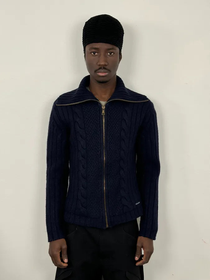 2000s Dolce & Gabbana Navy Wool Zip-up Sweater VoZeemi 1