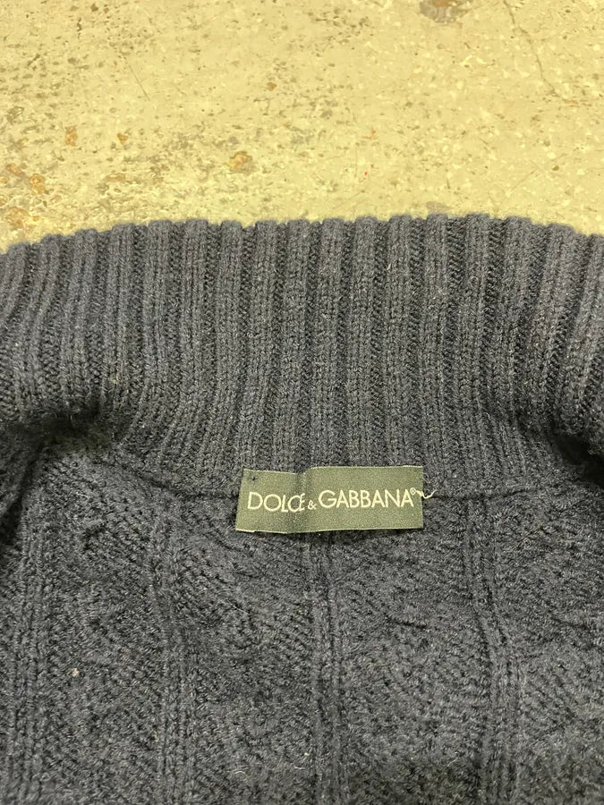 2000s Dolce & Gabbana Navy Wool Zip-up Sweater rUFhmSK 8