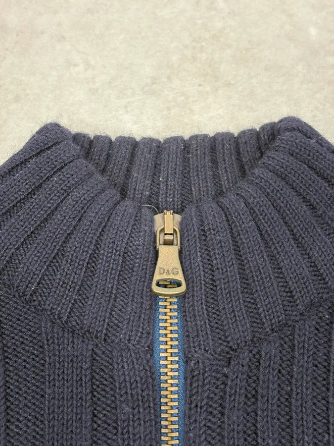 2000s Dolce & Gabbana Navy Wool Zip-Up Sweater VIXIWmA 8
