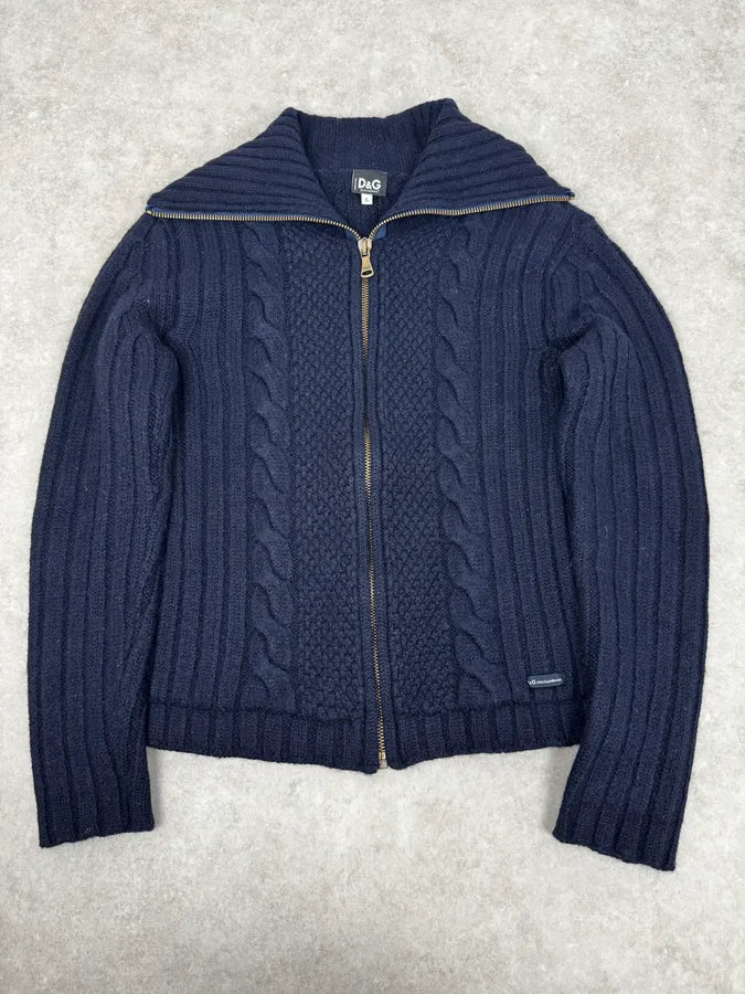 2000s Dolce & Gabbana Navy Wool Zip-up Sweater VoZeemi 0