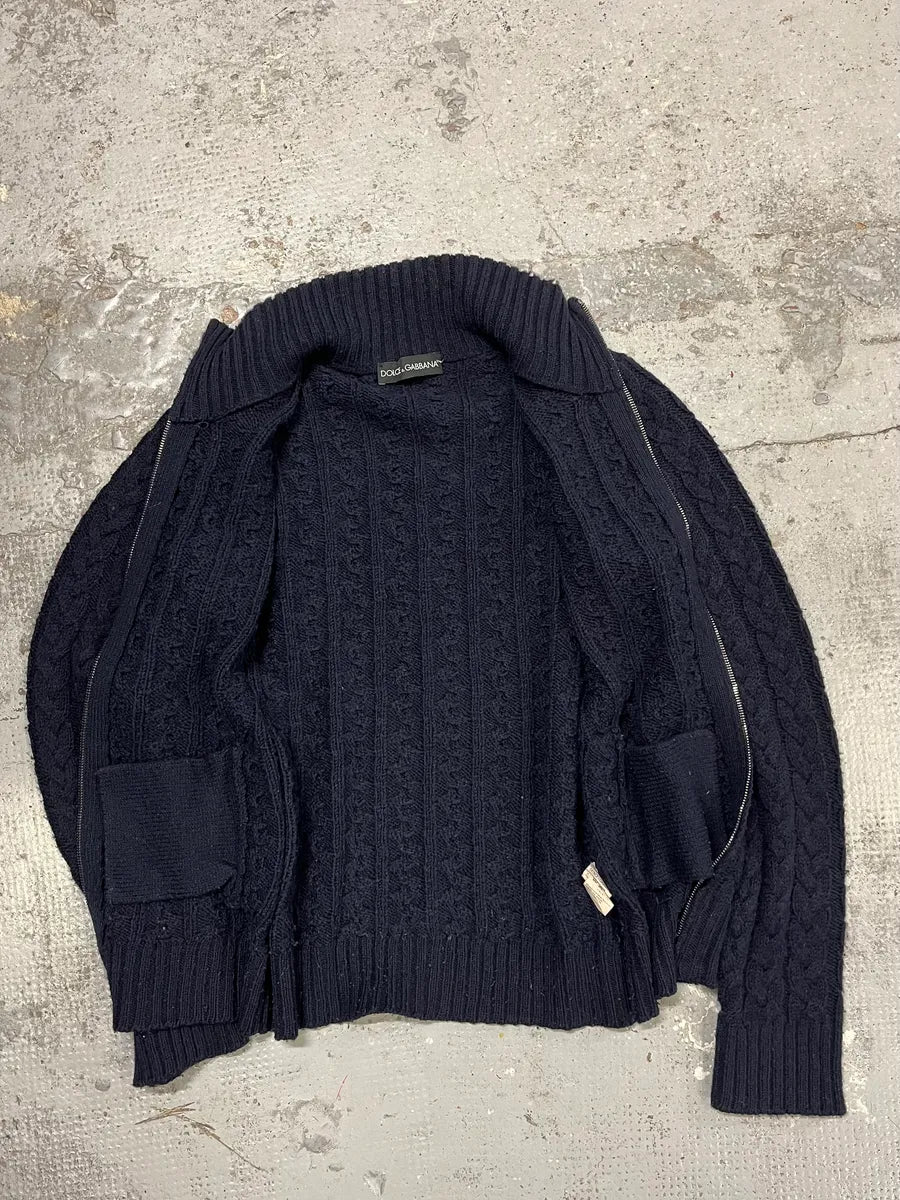 2000s Dolce & Gabbana Navy Wool Zip-up Sweater rUFhmSK 6