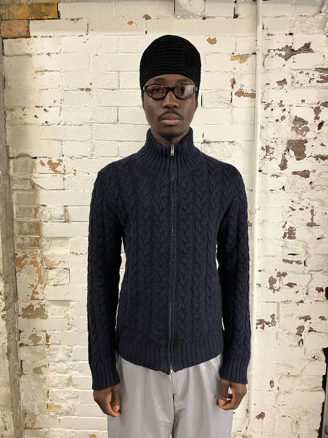 2000s Dolce & Gabbana Navy Wool Zip-up Sweater rUFhmSK 1