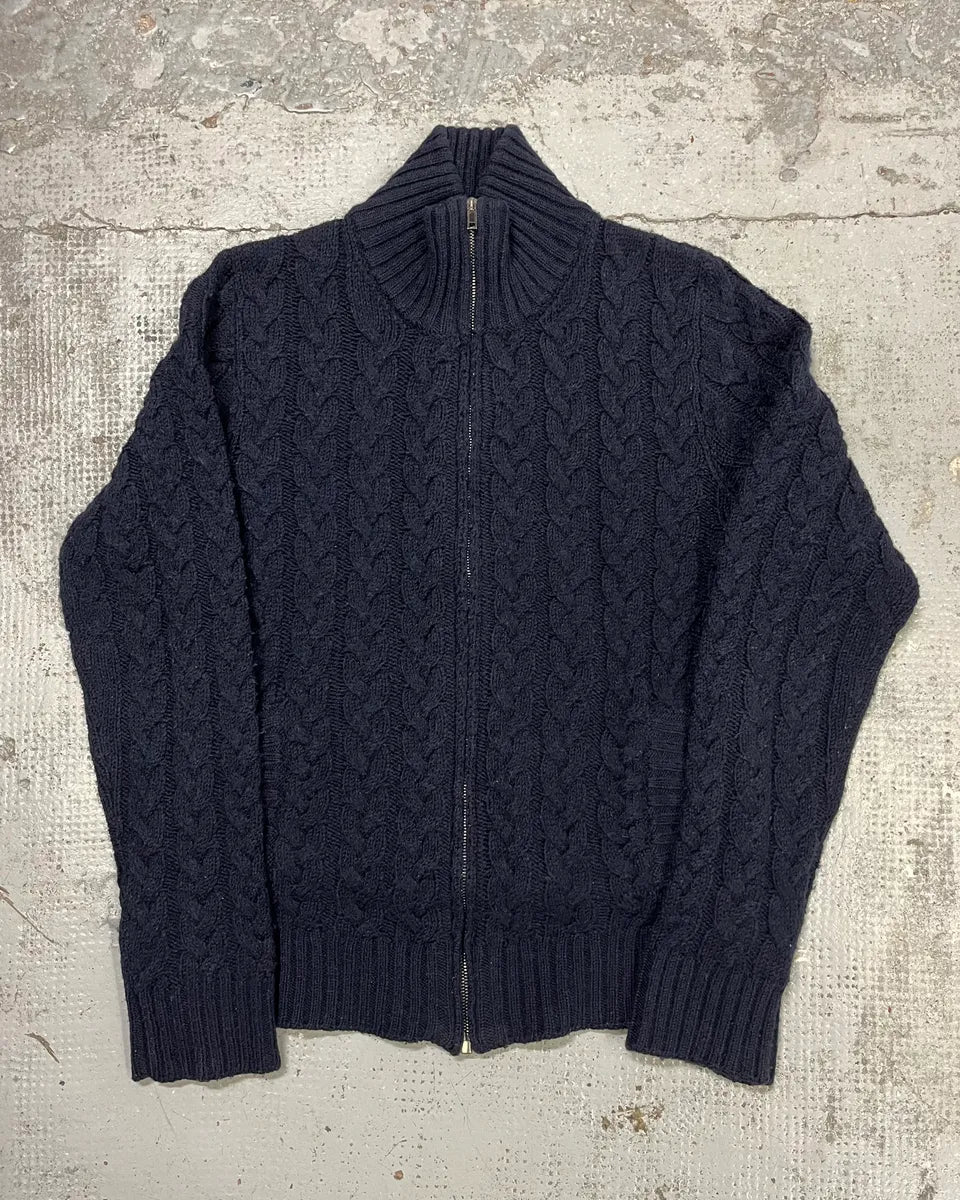 2000s Dolce & Gabbana Navy Wool Zip-up Sweater rUFhmSK 0