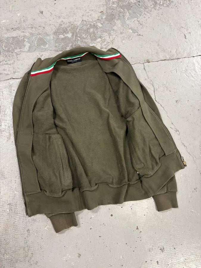 2010s Dolce & Gabbana Olive Army Zip-up Sweater qxAOjDA 6