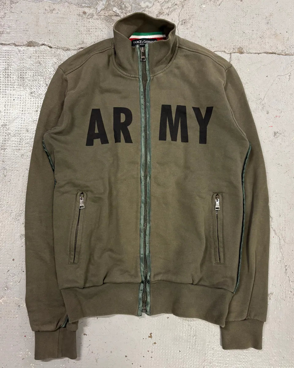 2010s Dolce & Gabbana Olive Army Zip-up Sweater qxAOjDA 0