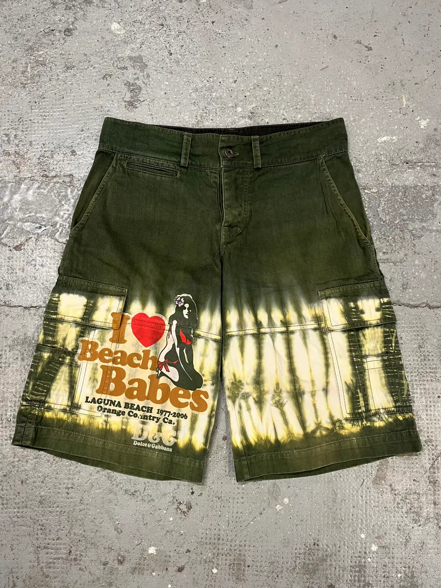 2000s Dolce & Gabbana Olive Beach Babes Cargo Shorts (S/M) bHzqTtK 0