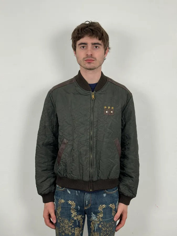 AW2001 Dolce & Gabbana Quilted Olive Hybrid Leather Bomber Jacket xRvQnQu 1