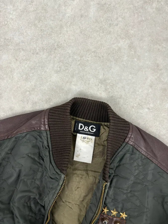 AW2001 Dolce & Gabbana Quilted Olive Hybrid Leather Bomber Jacket xRvQnQu 7