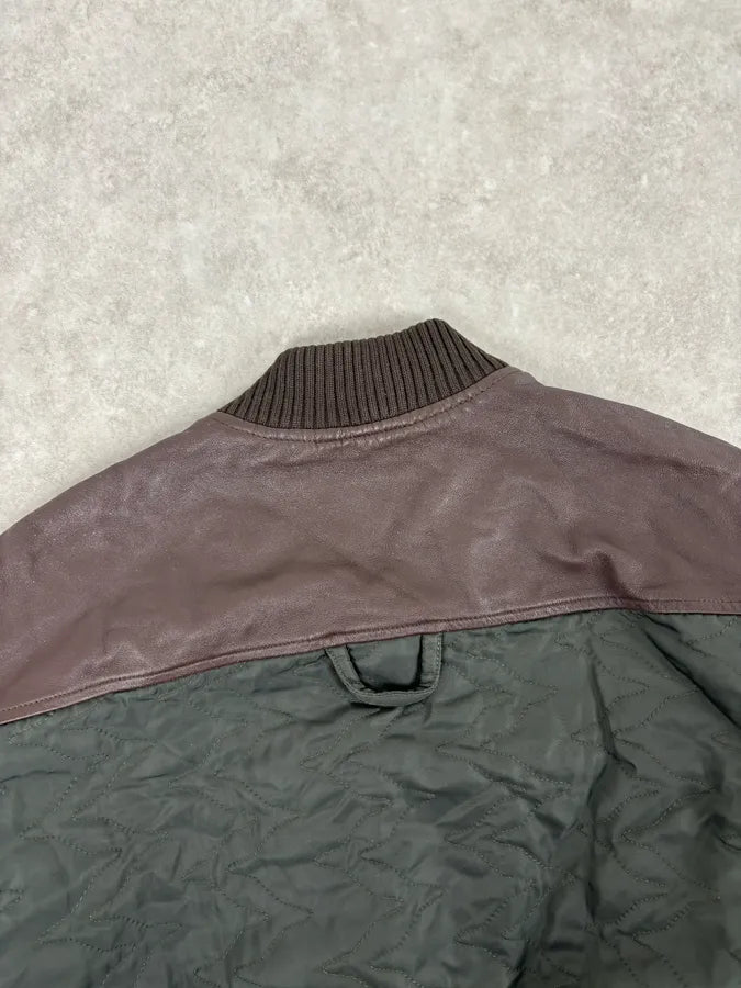 AW2001 Dolce & Gabbana Quilted Olive Hybrid Leather Bomber Jacket xRvQnQu 5