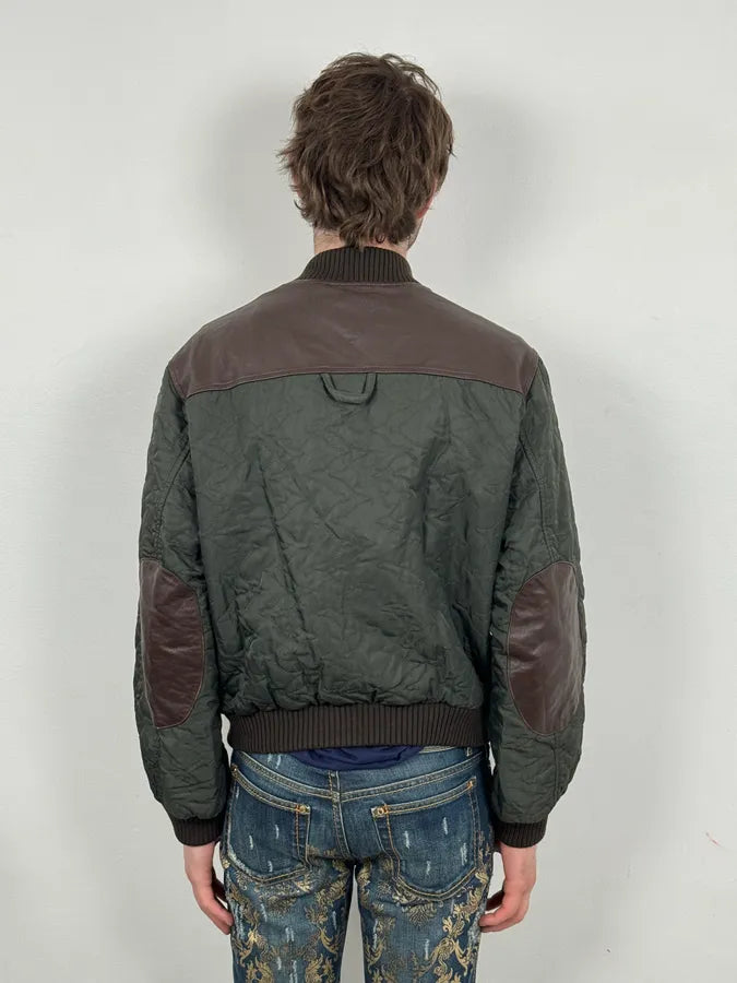 AW2001 Dolce & Gabbana Quilted Olive Hybrid Leather Bomber Jacket xRvQnQu 2