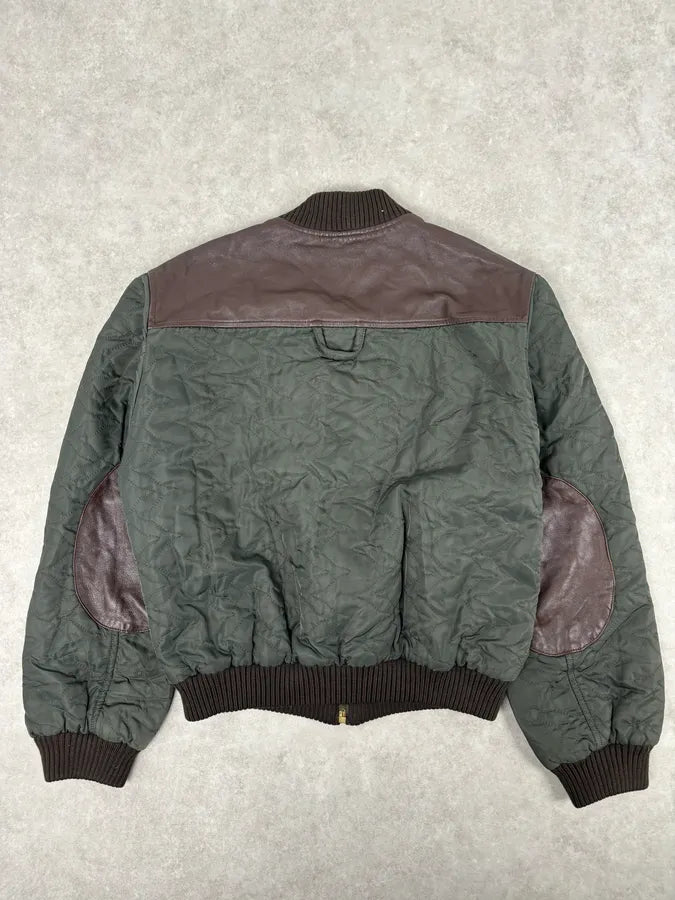 AW2001 Dolce & Gabbana Quilted Olive Hybrid Leather Bomber Jacket xRvQnQu 4