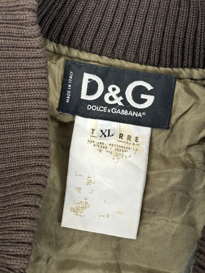 AW2001 Dolce & Gabbana Quilted Olive Hybrid Leather Bomber Jacket xRvQnQu 10