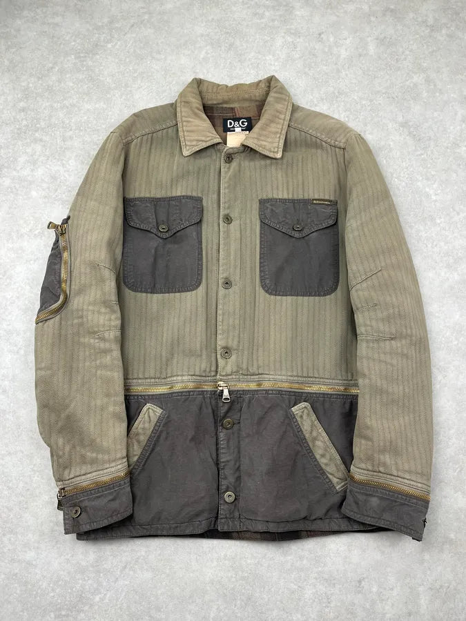 AW2003 Dolce & Gabbana Olive Detachable Cargo Long Jacket myWmCvg 4