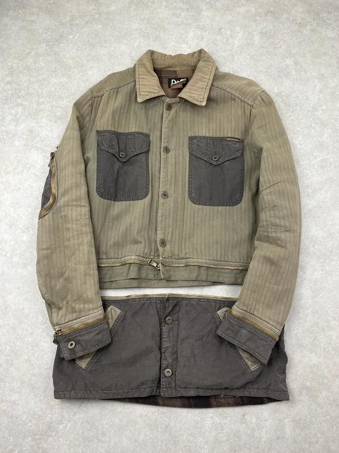 AW2003 Dolce & Gabbana Olive Detachable Cargo Long Jacket myWmCvg 0