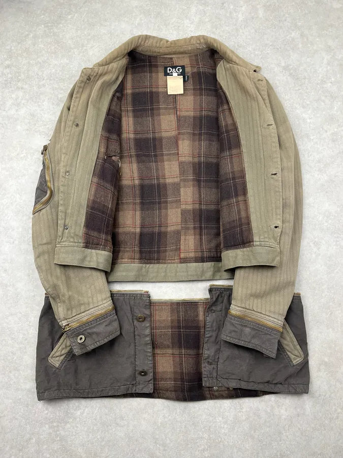 AW2003 Dolce & Gabbana Olive Detachable Cargo Long Jacket myWmCvg 8