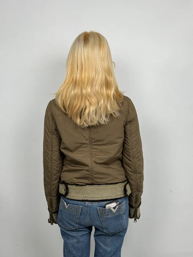 2000s Dolce & Gabbana Olive Green Nylon Lambskin Leather Jacket sgIUewy 2