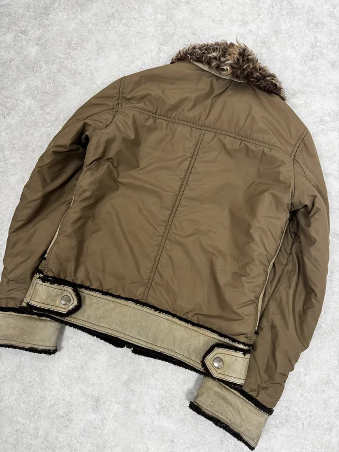 2000s Dolce & Gabbana Olive Green Nylon Lambskin Leather Jacket sgIUewy 5