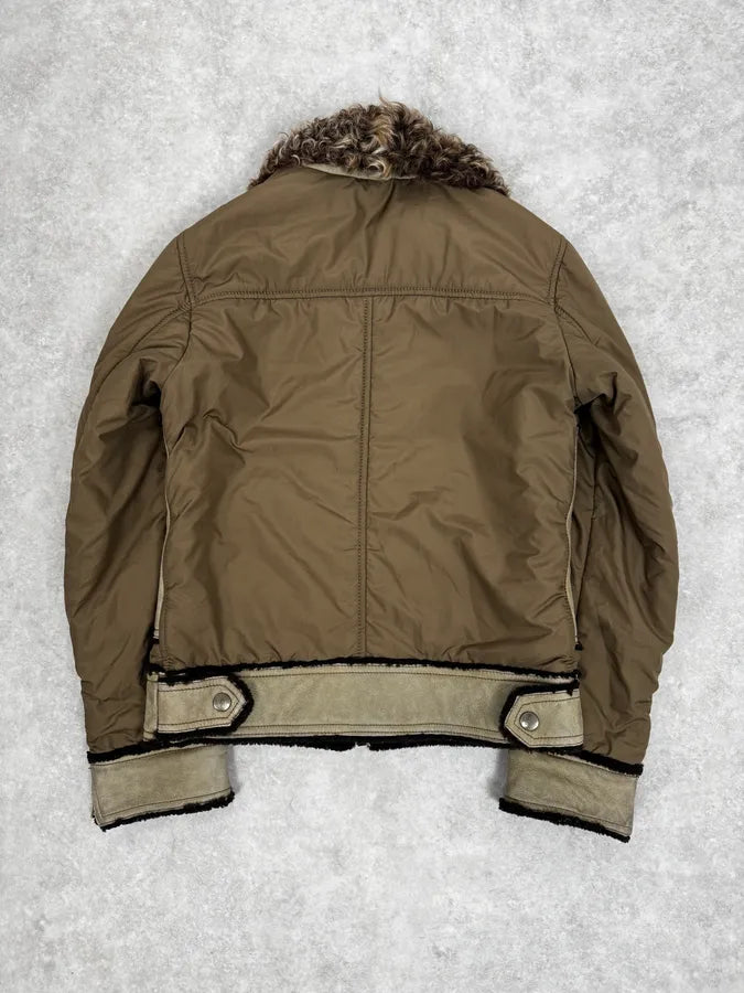 2000s Dolce & Gabbana Olive Green Nylon Lambskin Leather Jacket sgIUewy 3