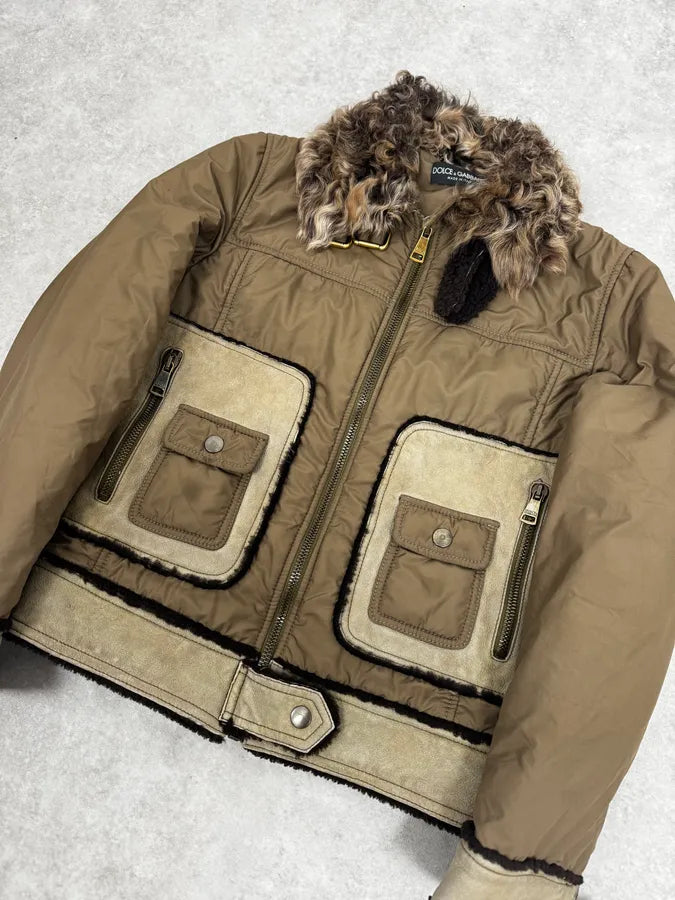 2000s Dolce & Gabbana Olive Green Nylon Lambskin Leather Jacket sgIUewy 4