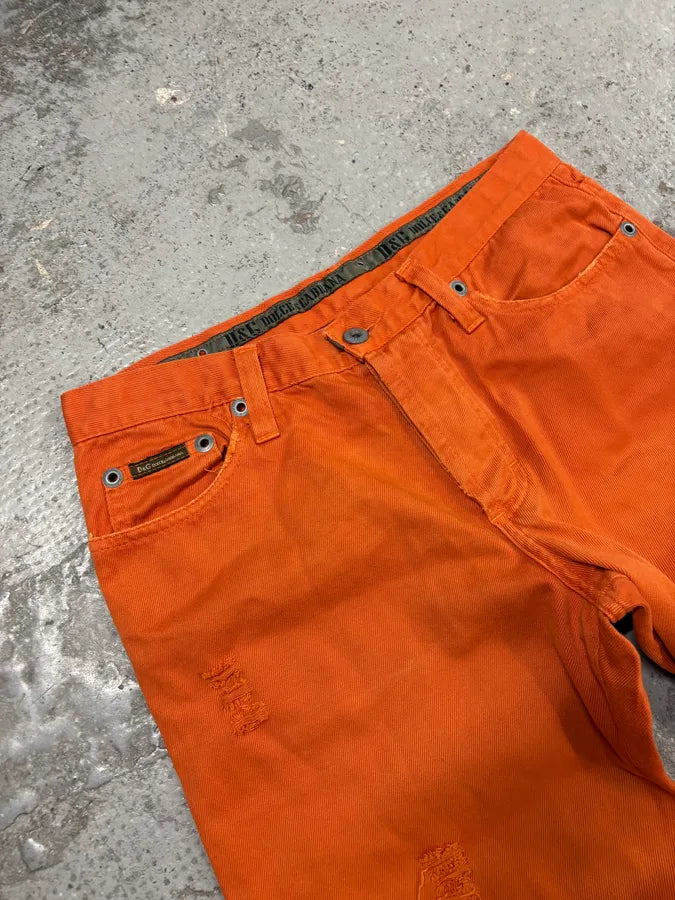 AW2003 Dolce & Gabbana Orange Distressed Denim Jeans pQfsQBS 5