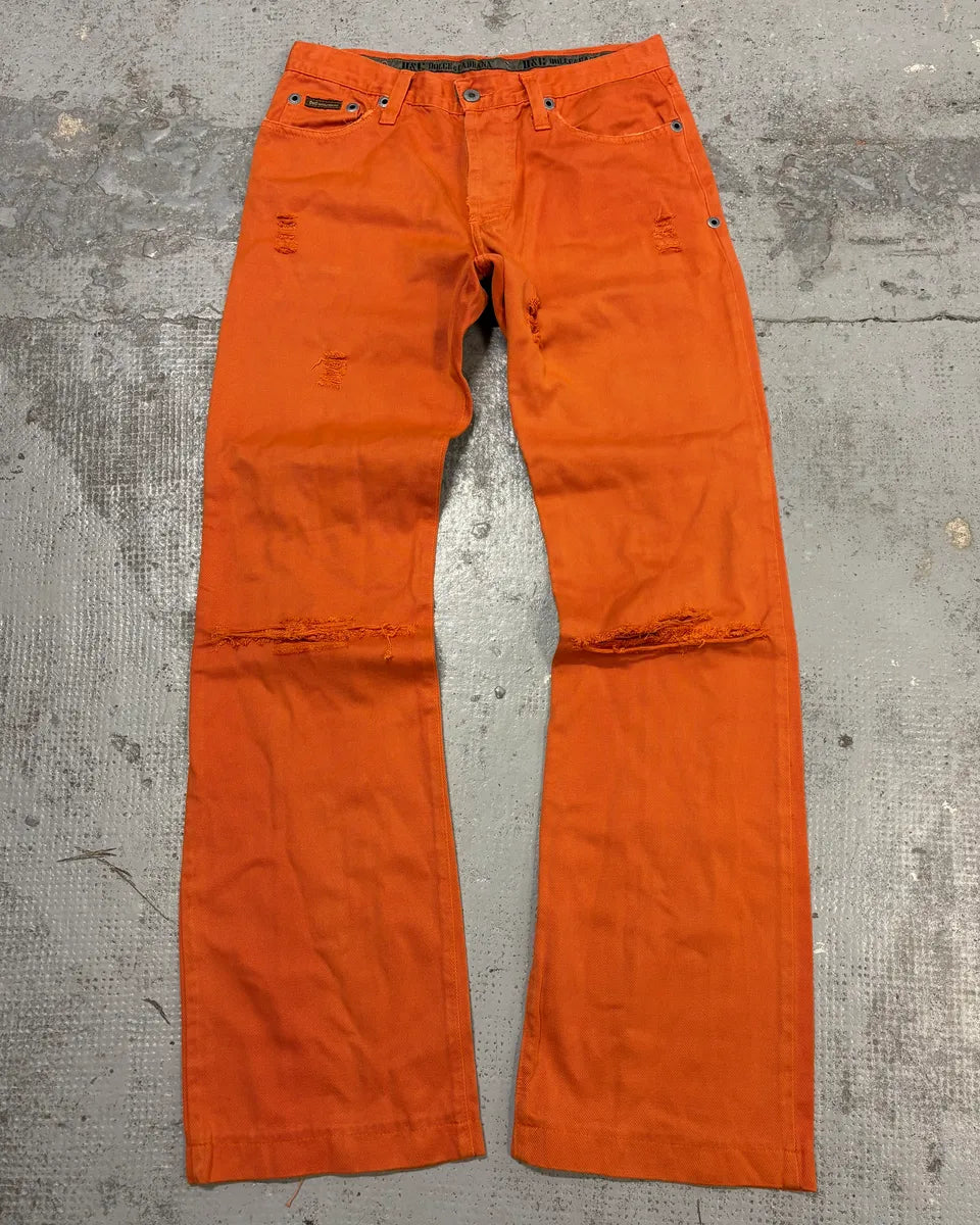 AW2003 Dolce & Gabbana Orange Distressed Denim Jeans pQfsQBS 0