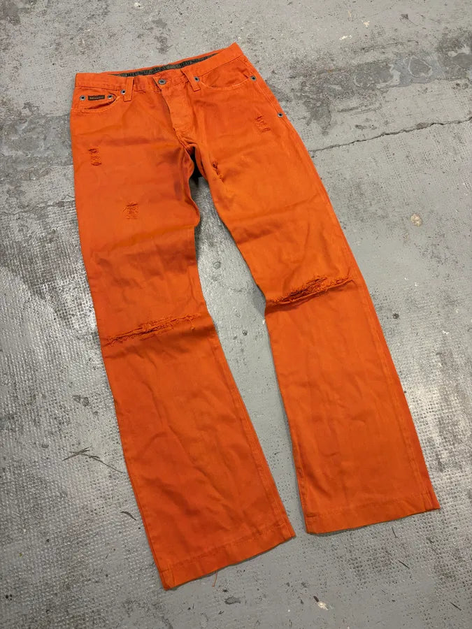 AW2003 Dolce & Gabbana Orange Distressed Denim Jeans pQfsQBS 4