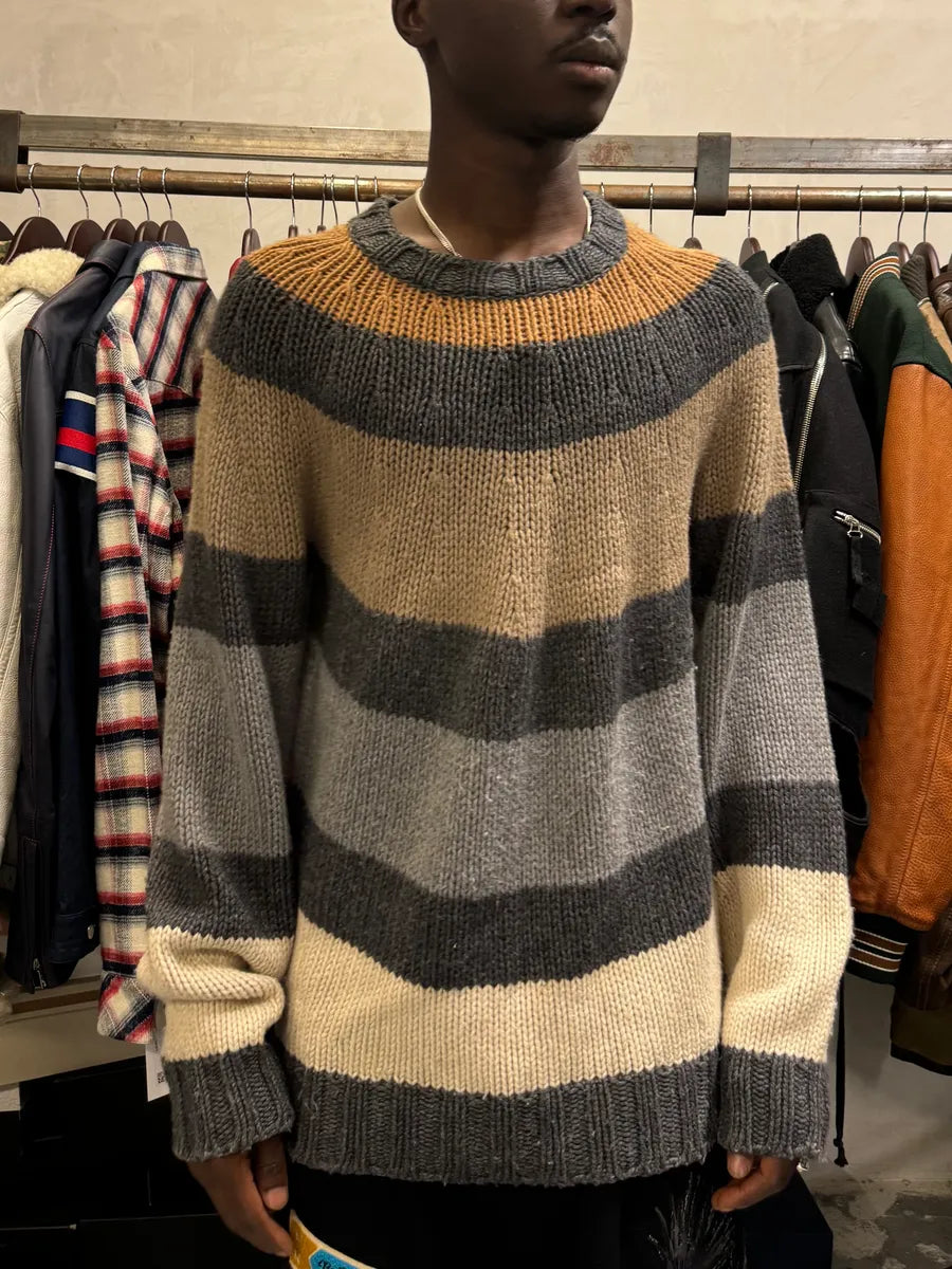 2000s Dolce & Gabbana Orange Grey Beige Lines Wool Sweater OmQqohI 1