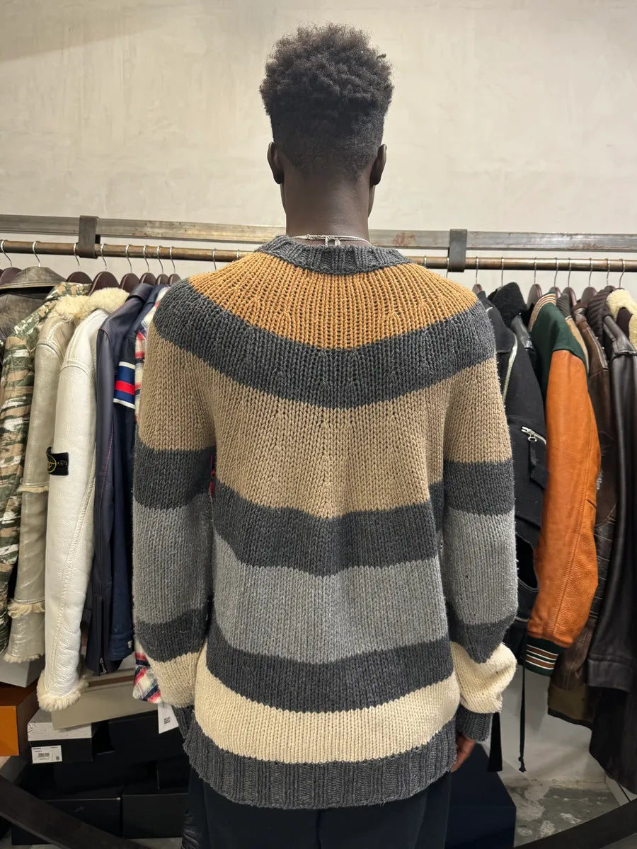 2000s Dolce & Gabbana Orange Grey Beige Lines Wool Sweater OmQqohI 3