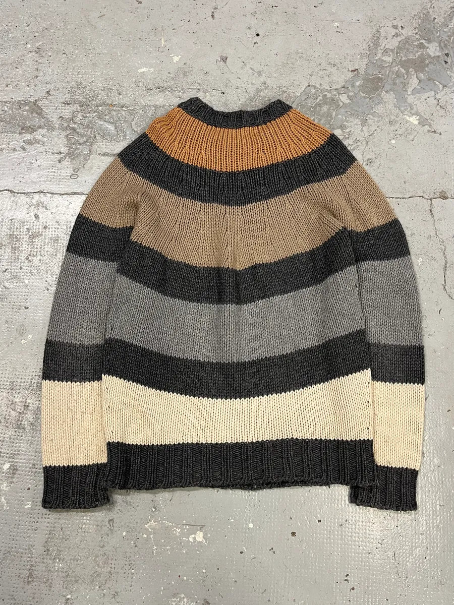 2000s Dolce & Gabbana Orange Grey Beige Lines Wool Sweater OmQqohI 6