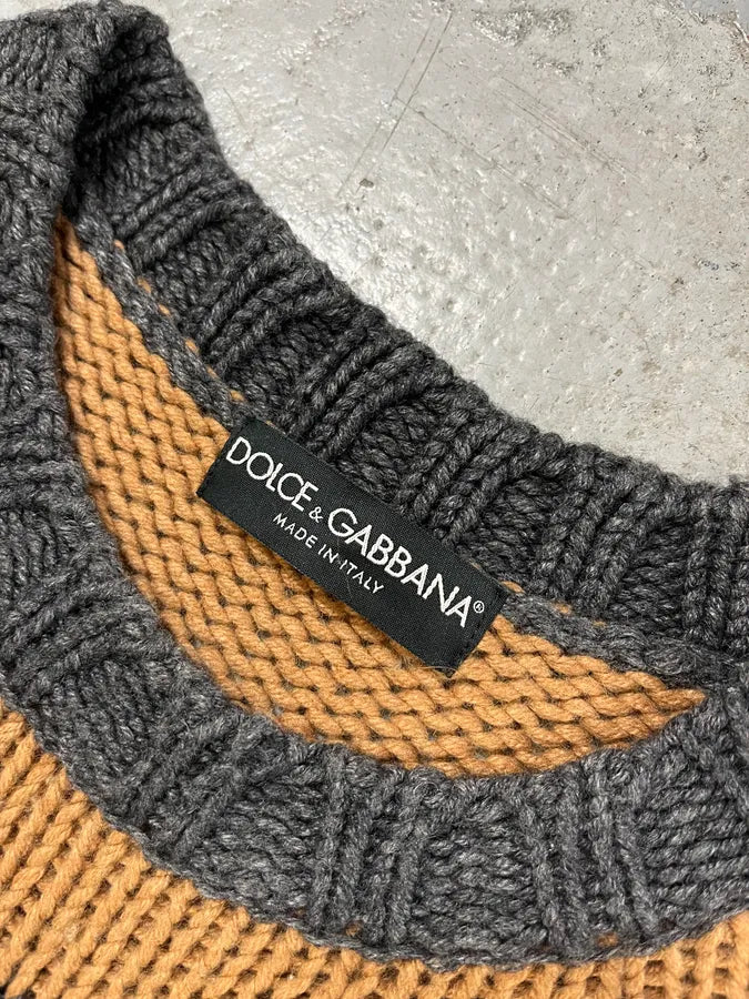 2000s Dolce & Gabbana Orange Grey Beige Lines Wool Sweater OmQqohI 7