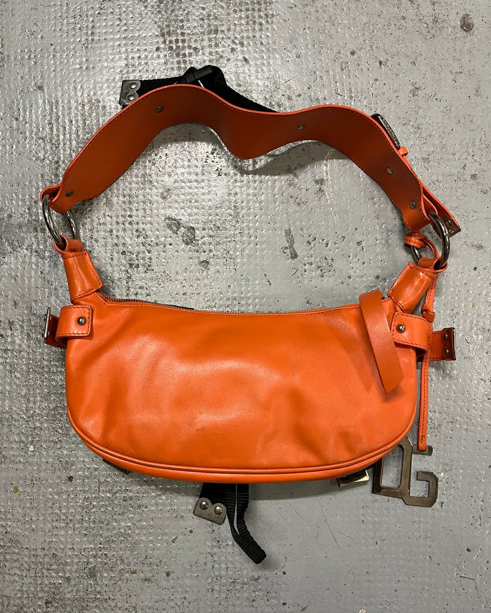 AW2003 Dolce & Gabbana Orange Leather Bondage Shoulder Bag VwDNzrx 9