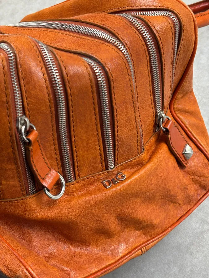 AW2010 Dolce & Gabbana Orange Lily Leather Multi-Zip Bag juFcTVe 7