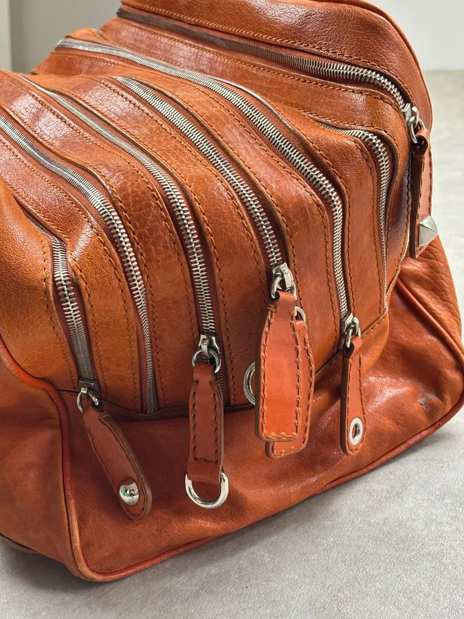 AW2010 Dolce & Gabbana Orange Lily Leather Multi-Zip Bag juFcTVe 6