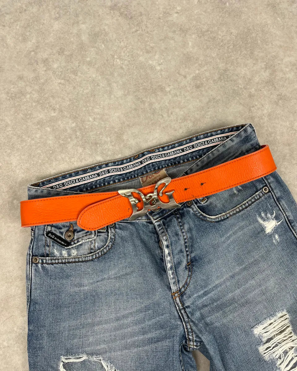 SS2004 Dolce & Gabbana Orange Minimalist Leather Belt beUuGyH 0