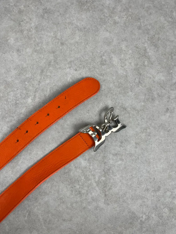 SS2004 Dolce & Gabbana Orange Minimalist Leather Belt beUuGyH 3