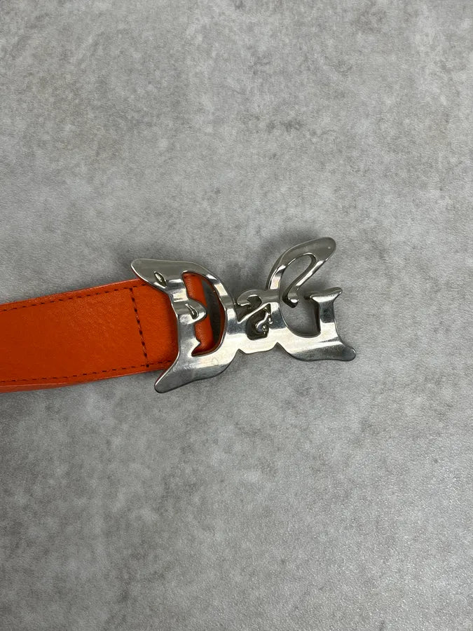 SS2004 Dolce & Gabbana Orange Minimalist Leather Belt beUuGyH 5
