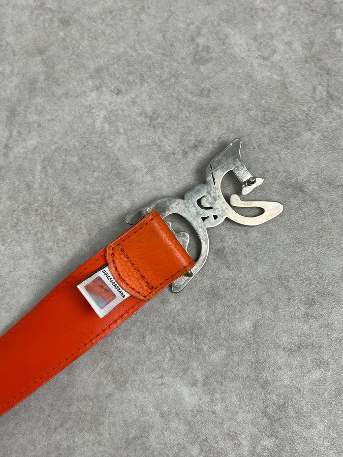 SS2004 Dolce & Gabbana Orange Minimalist Leather Belt beUuGyH 4