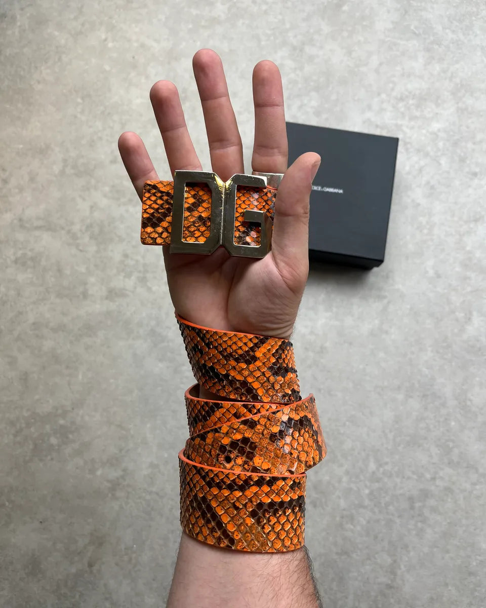 2000s Dolce & Gabbana Orange Python Scales Leather Belt ZmhyQNh 0