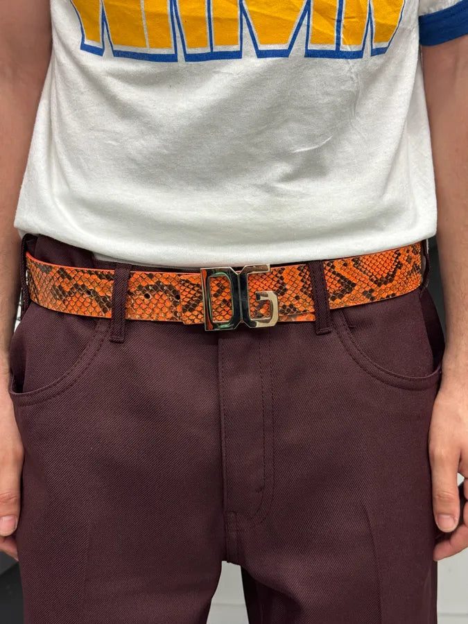 2000s Dolce & Gabbana Orange Python Scales Leather Belt ZmhyQNh 1