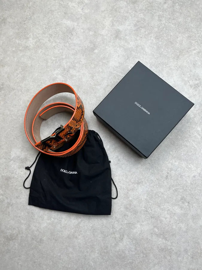 2000s Dolce & Gabbana Orange Python Scales Leather Belt ZmhyQNh 2