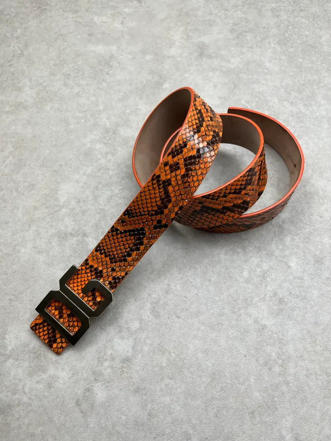 2000s Dolce & Gabbana Orange Python Scales Leather Belt ZmhyQNh 3