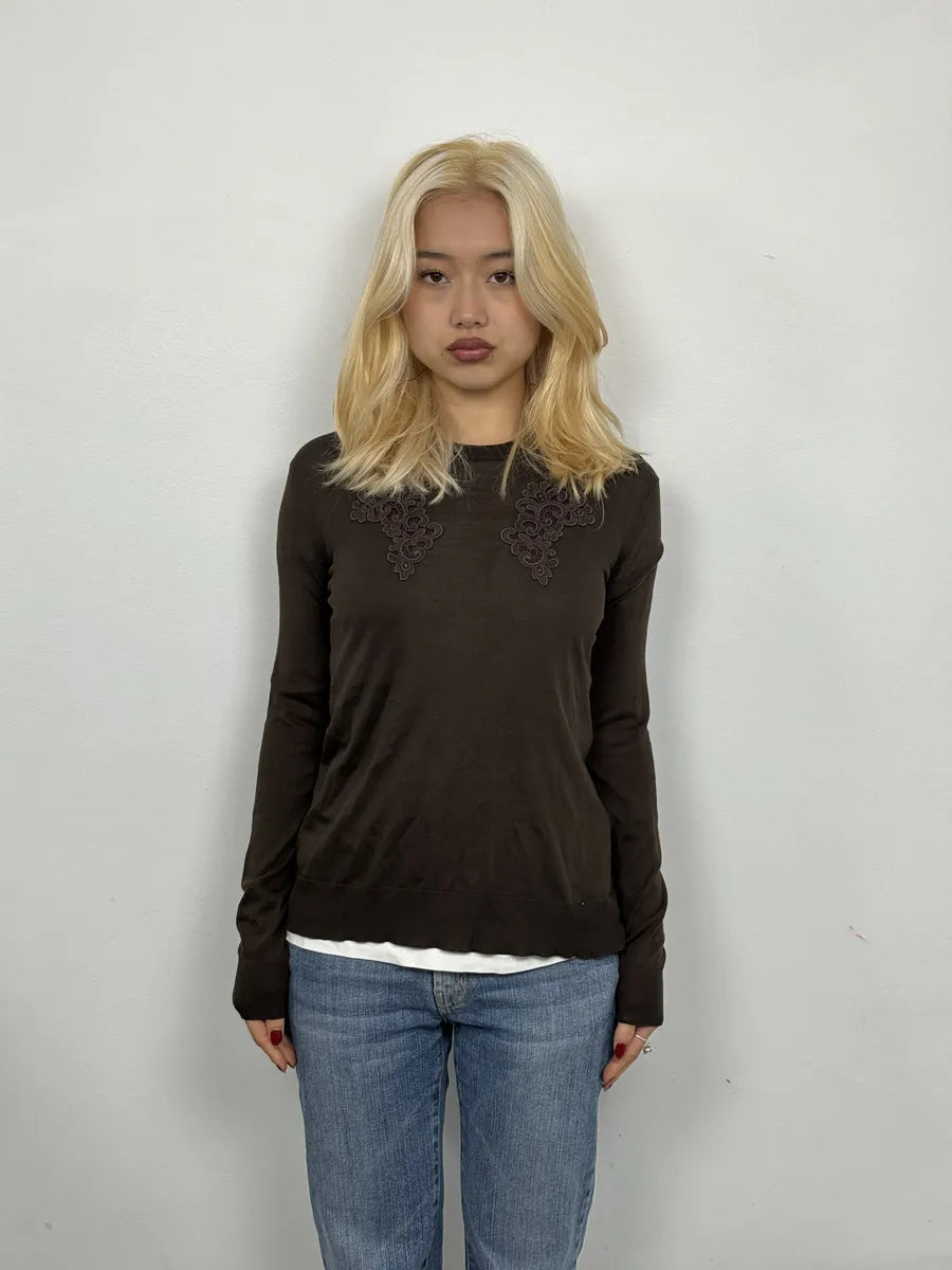 2000s Dolce & Gabbana Ornament Brown Wool Sweater yDugWGb 0
