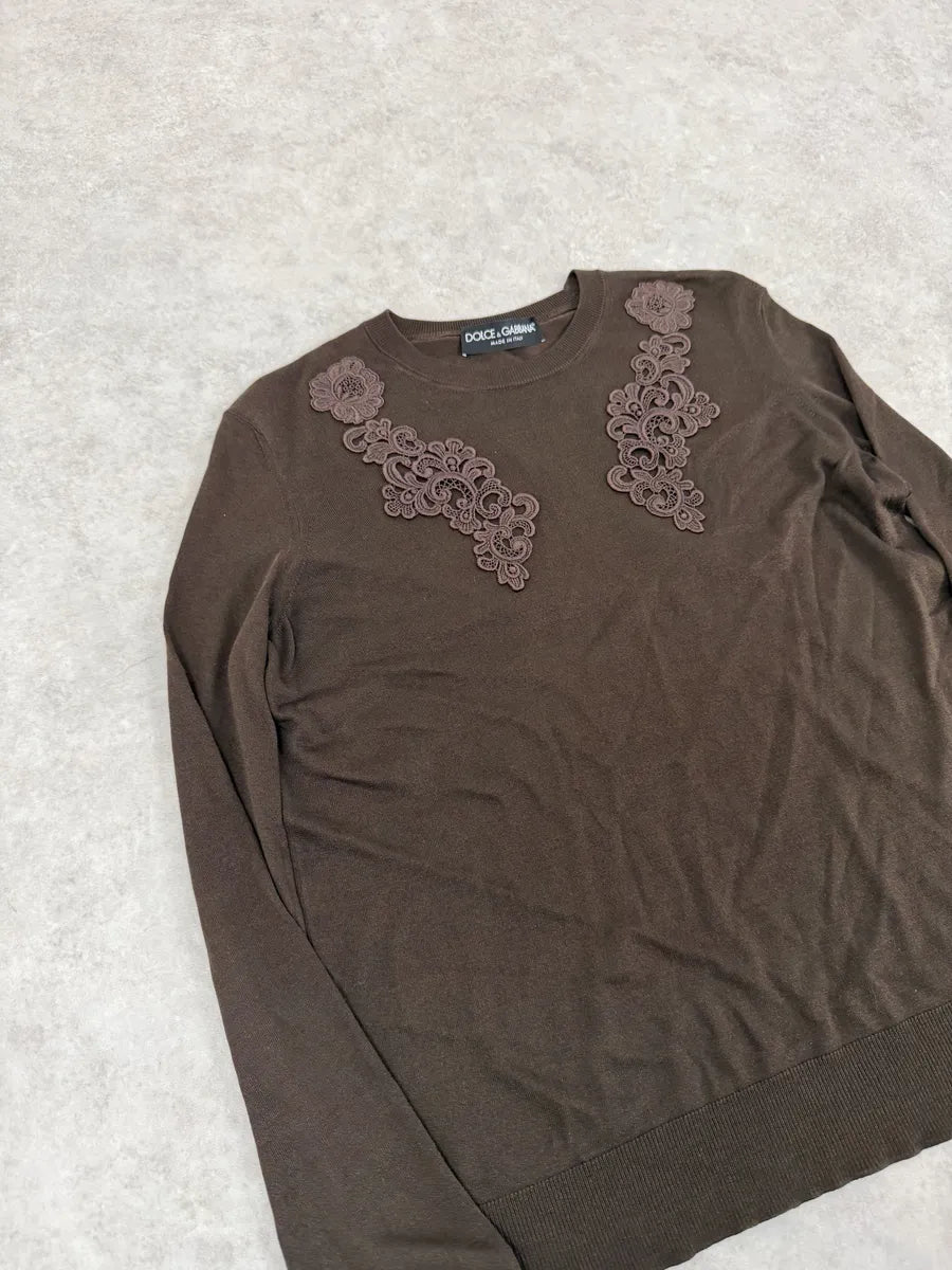 2000s Dolce & Gabbana Ornament Brown Wool Sweater yDugWGb 7