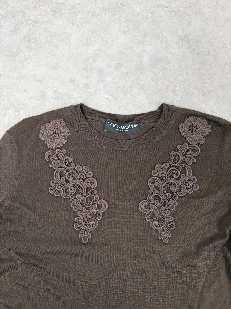 2000s Dolce & Gabbana Ornament Brown Wool Sweater yDugWGb 8